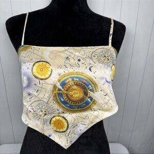 Forever 21 Zodiac Print Satin Crop Bandana Tank Top Party Festival Celestial S